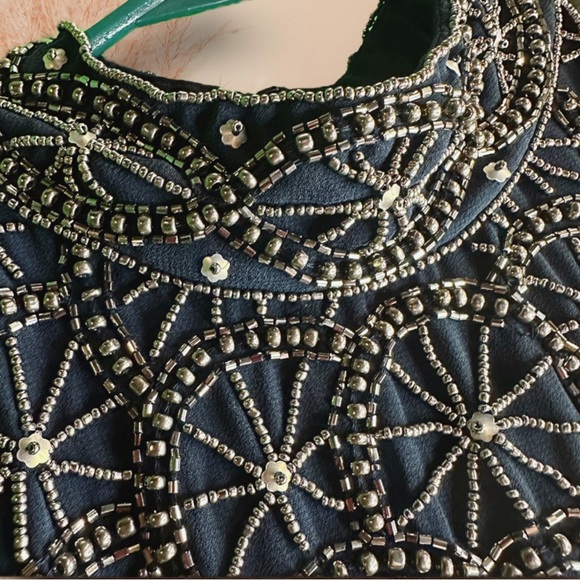 NWT Apricot Navy Blue Beaded Halterneck Bodice Chiffon Skirt Mini Dress UK 8 - Picture 9 of 13